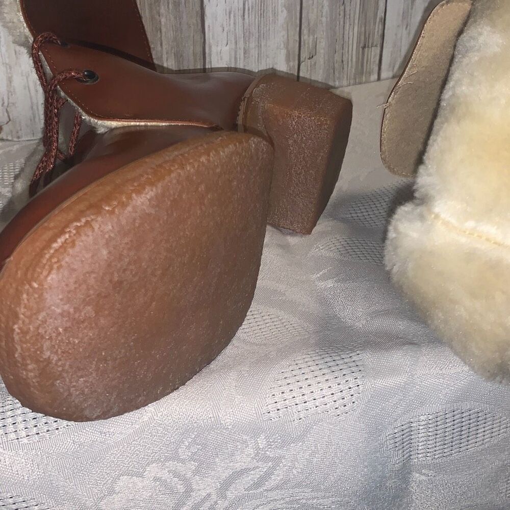 NWOT Vintage Sears Cognac Brown Shearling Boots Women’s Size 8.5‎ B - Picture 12 of 15